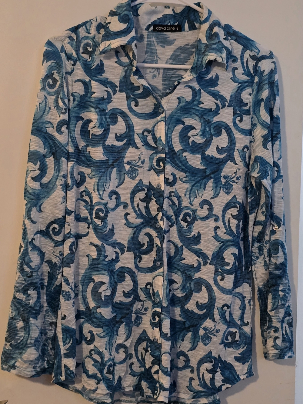 David Cline Teal & White Scroll Print Button-Down Shirt